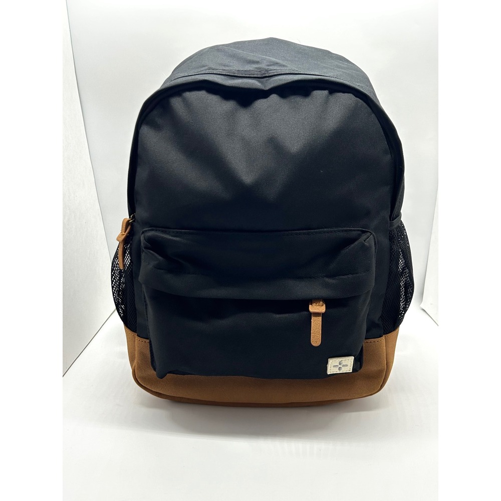 Sun + Stone Canvas Backpack Black Brown Faux Suede Bottom School Bag NEW